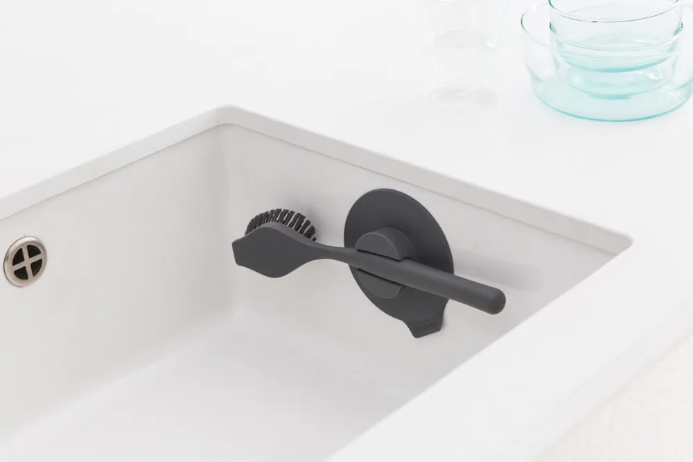 Dish Brush with Suction Cup Holder - Dark Grey - 8710755117589 Brabantia_1181x787px_E_NR-12704