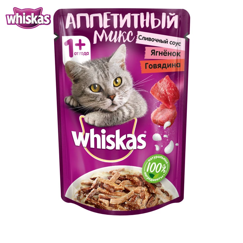 Корм влажный для кошек Whiskas Аппетитный микс говядина и ягненок со сливочным