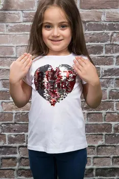 

DeFacto Summer Girls Casual Short Sleeve Kids Fashion Sequin Cute Pattern T-shirt Girls O-neck Cotton Tee New -J1370A618SM