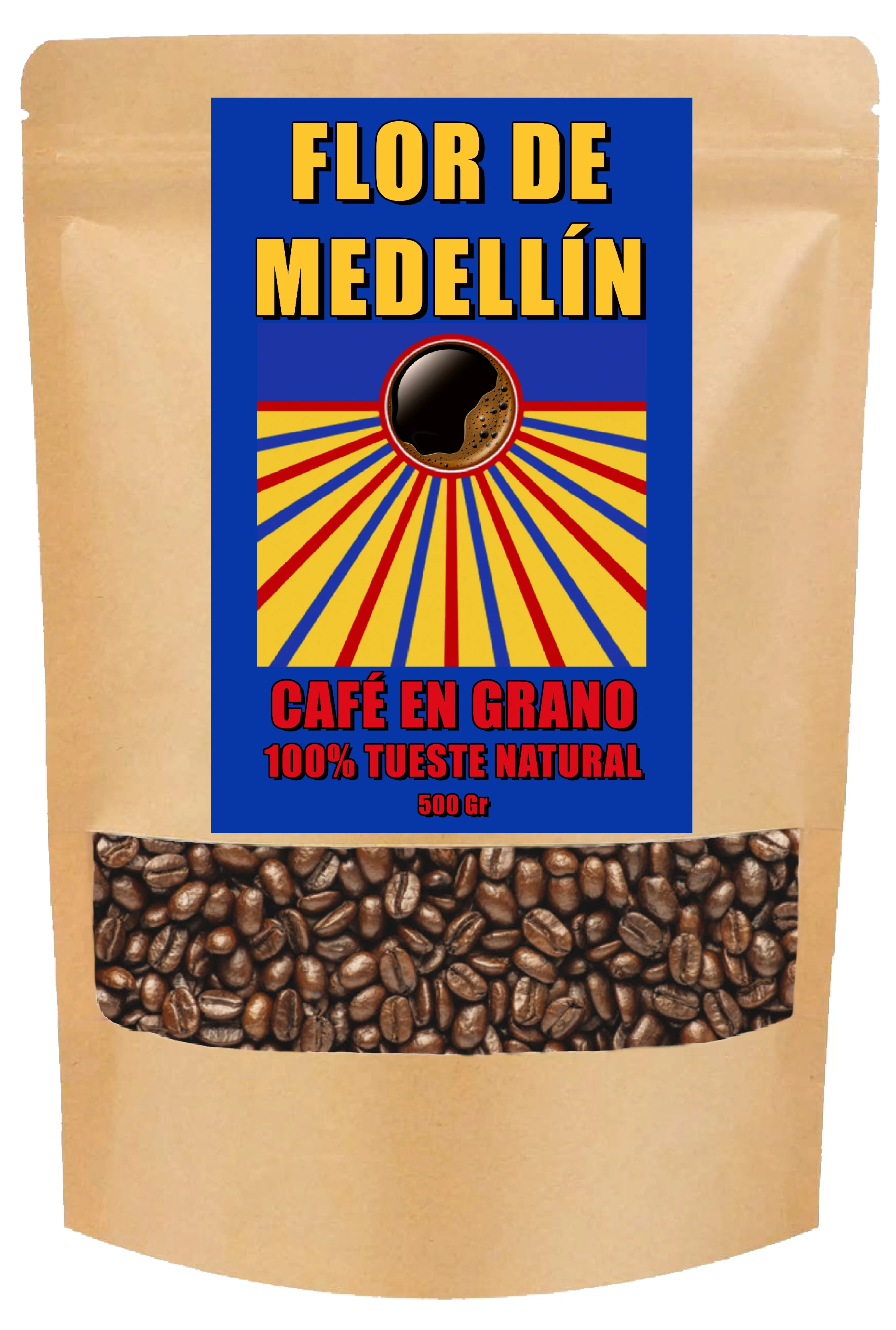 Café Flor de Medellín - Café en Grano 100% Tueste Natural - 4 Bolsas de 500 gr cada una. Taza de Café con mucho Aroma y Sabor