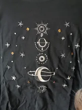 Women's T-Shirts Short-Sleeve Embroidery Black Top White Fashion-Star Korean Casual O-Neck