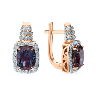 

Gold earrings with alexandrite and diamonds sunlight sample 585 test