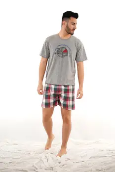 

Babelo Homewear-100% cotton summer men's pajamas-short-sleeved men's pajamas and shorts print Plaid