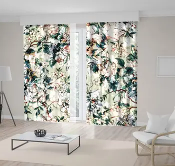 

Curtain Fruit Tree Flowers Spring Garden Blossoms Colorful Season Sunny Day Floral Art Green Beige