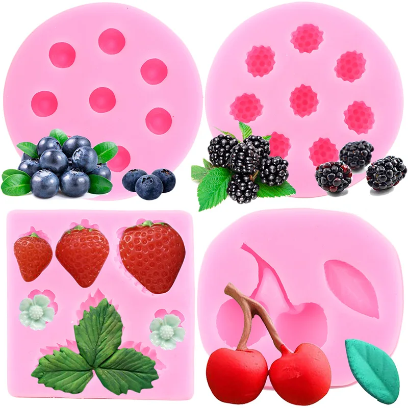 Fresh Raspberry Molde Blueberry Raspberry Cherry Strawberry Fondant Molds Berry Series ...