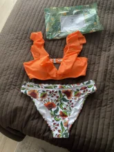 Bikini-Sets Biquinis Bathing-Suit CUPSHE Swimwear Women Orange Floral-Bottom Two-Pieces