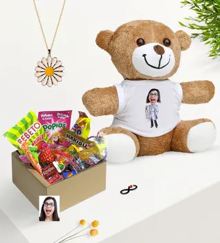 

Personalized Women 'S Eye Doctor Caricature Of Nostalgic Lezzetler Plush Teddy Bear Daisy Necklace Gift set