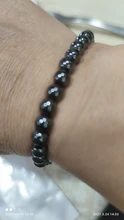 Pulsera de Metal elástica para hombre y mujer, brazalete redondo de piedra natural negra para la pérdida de peso, terapia magnética, hematita, moda