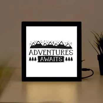 

Adventures awaits Handcrafted Wooden Light Box Sign for Home, Restaurant, Coffee Shop Business Signage