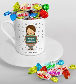 

Personalized World Best Öğretmeni Turkish coffee Cup and Haribo Candy Gift Set-17 with