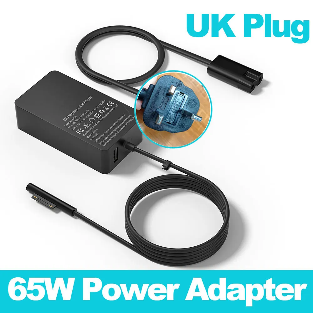 15V 4A 65W Charger for Microsoft Surface Book Pro 3 Pro4 Pro5 Pro6 Pro7 Tablet Adapter PC 1706 Power Charging with 5V 1A USB laptop cover stickers Laptop Accessories