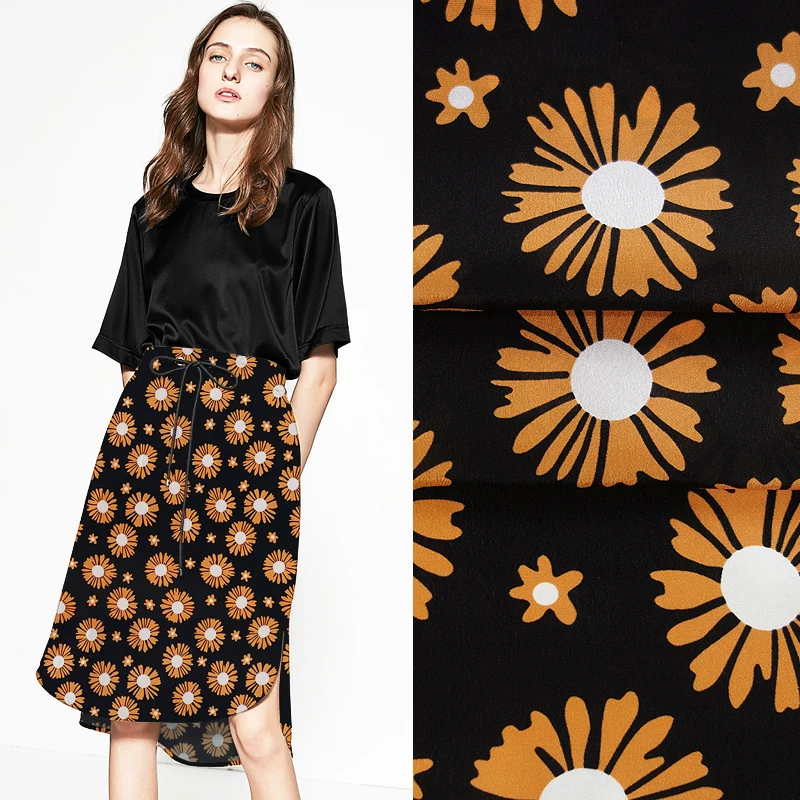 

CNUM SCD148 Natural Silk Crepe De Chine/ Sunflower /Silk Fabric 100% Silk Width 1.48yd Thickness 12mm/ Unit:Meter