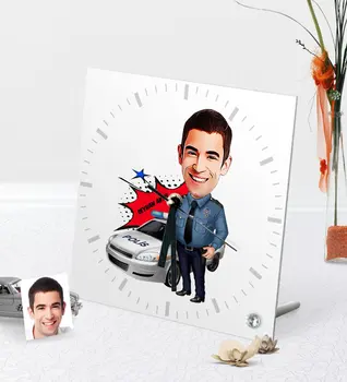 

Personalized Mr Traffic Police Caricature Of Desktop Square Glass clock-2