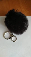 LLavero de piel falsa de 8cm para automóvil, llavero para automóvil con pompón, cadenas de color plateado, pompones, imitación de piel de zorro y conejo, 1 Uds.