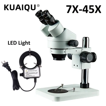 

KUAIQU Stereo Binocular Microscope Simul-Focal Continuous Zoom 7~45X Biological Microscope With LED Light Inspection PCB Repair