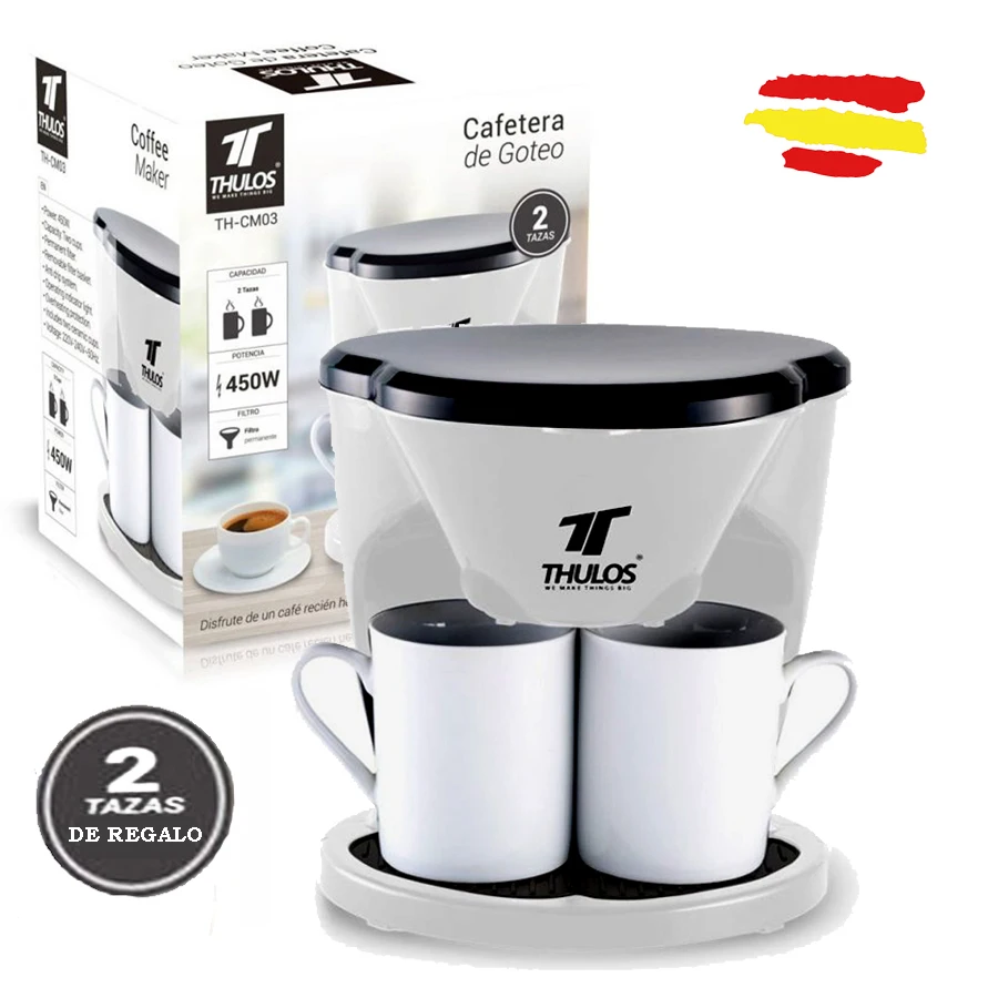 Cafetera eléctrica con dos tazas, 450W. THULOS TH-CM03 Color Naranja