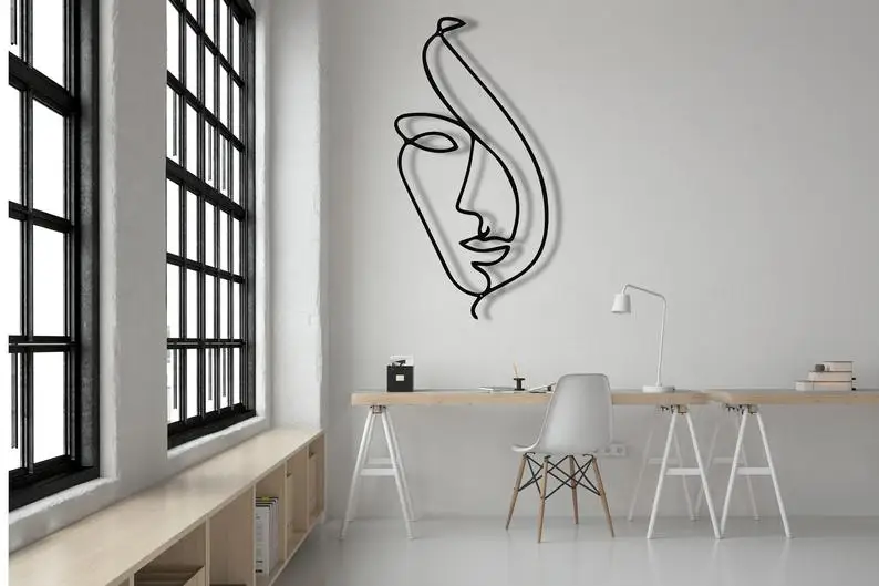

Line Wall Art, Abstract Face Metal Wall Art, Minimalist Art, Geometric Metal Wall Decor, Interior Decoration, Geometric Wall