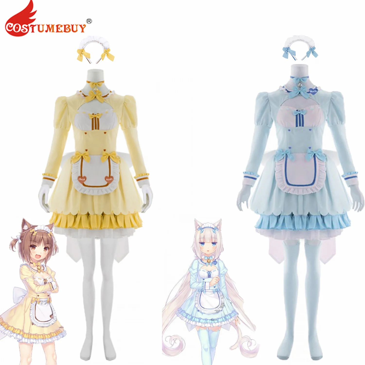 

CostumeBuy Chocolate Vanilla Cosplay Costume Apron Maid Lolita Dress Cat Ear Hairpin Girls Women Dress for Halloween