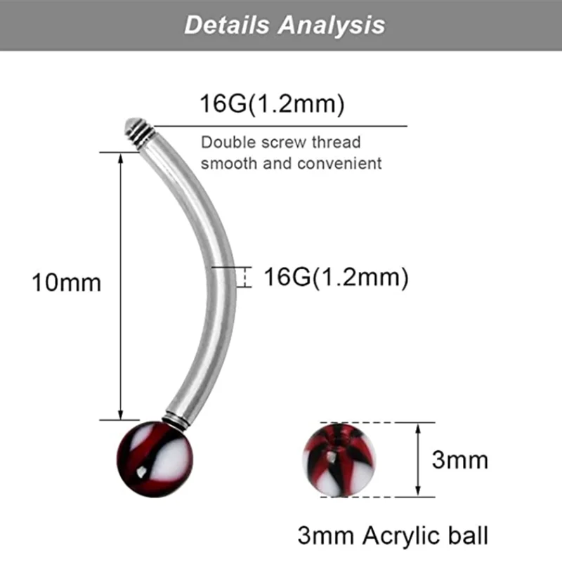 10/20/30PCS Stainless Steel Piercing Jewelry eyebrow piercing lot 16G tongue piercing snake eyes pack eyebrow jewelry