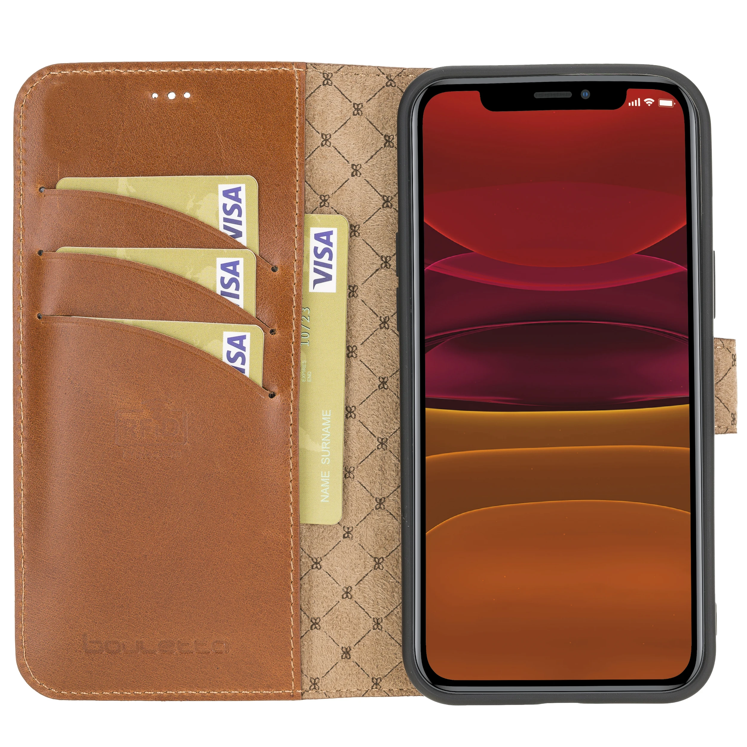 

BOULETTA Genuine Leather Handmade Wallet Phone Case for iPhone 12 and Pro 6.1" with RFID Protection