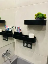 Black Bathroom Shelves Rack Towel-Bar Wall-Shelf Shower-Storage Kitchen Aluminum Space