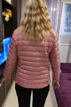 90% Ultra-luz de talla grande fino algodón Down chaqueta 2019 mujeres Otoño Invierno corto con capucha cálido blanco plumón de pato ropa mujer