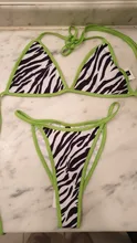 Las mujeres conjuntos de Bikini estampado de cebra verde neón de vacaciones de playa de ocio 2 piezas Sexy traje de baño de trajes G String Thong Tops Halter para mujer traje de baño