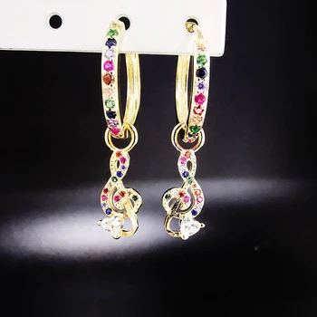 

E191Multicolor Zircon Musical Note Dangler Earring 925 Sterling Silver Jewelry Silver Hoop EarringsUnder 27 Dollars for Women