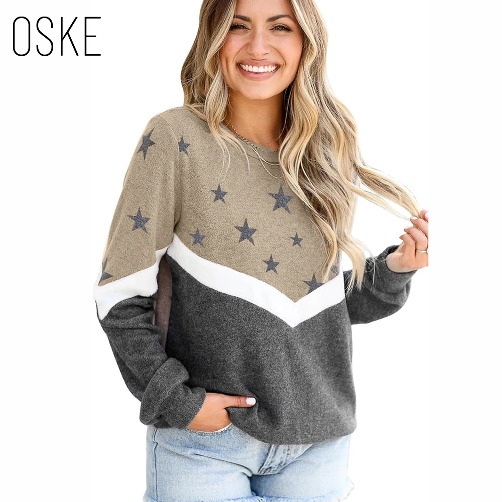

OSKE Fashion Star Printing Women Sweatshirt Casual Comfortable Sweatshirts For Women Round Neck Individuation Female Sweatshirt