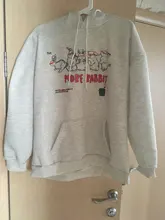 Sudadera con capucha para mujer, con estampado de conejo, estilo coreano, Kawaii, de poliéster, Harajuku