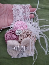 Diadema Vintage de flores para bebé, turbante para niñas, accesorios de fotografía recién nacido, bandas elásticas de encaje para el pelo, accesorios de plumas de perlas