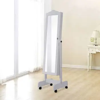

2 in 1 standing Mirror with Jewelry Box for Inner Jewelry Organizer with 4 Wheels-Coloranco-MDF - 43x47x146 cm