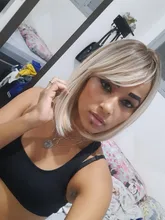 GEMMA-Peluca de cabello sintético para mujer, pelo corto recto con flequillo, Afro, Ombre, negro, marrón, amarillo, Rubio, fiesta de Cosplay, de uso diario