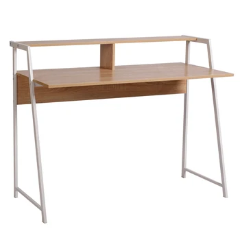 

1PC Oak 112*56*90cm Wood Desk with a Long Shelf Computer Desk Workstation Home Office Laptop Desktop Bedroom Table Household