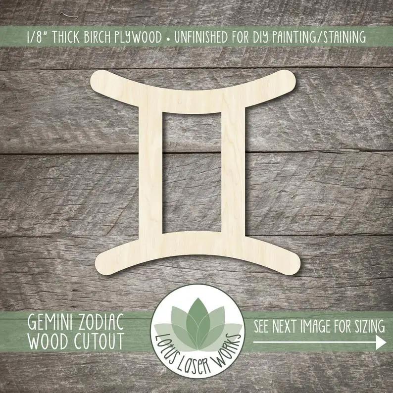 

Wood Gemini Symbol Cutout, Wooden Zodiac Symbols, Gemini Astrological Signs Shape