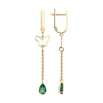

Sokolov gold drop earrings,with stones, fashion jewelry, 585, women's male, long earrings