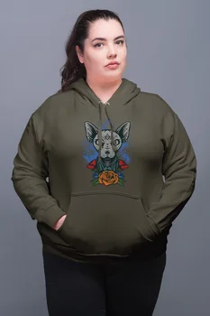 

Angemiel Wear Sphynx cat Green Women 'S Hooded Sweatshirt