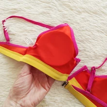 Splicing Bikini Swimwear Bathing-Suit Biquini Ribbed Push-Up Beach Summer Female V-Neck