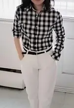 Plaid Shirt Blouses Tops Long-Sleeve Flannel Casual Cotton Women Brand-New Red Excellent-Quality