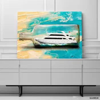 

1 Piece printed Painting Yacht In A Bottle Framed Canvas Wall Art
