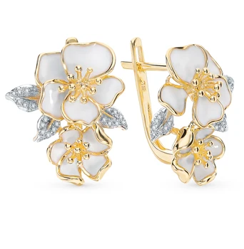 

Gold earrings with enamel and diamonds sunlight sample 585