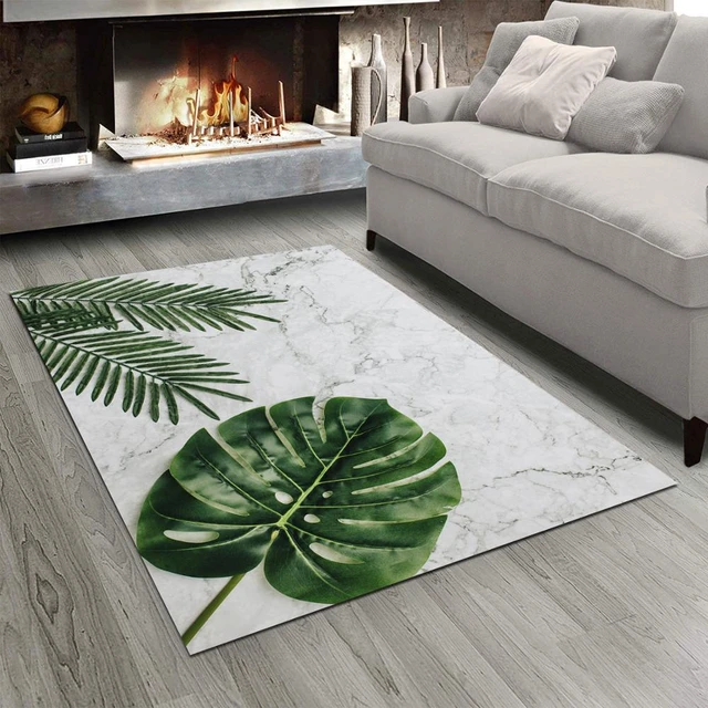 3d Plush Green Plant Printed Bedside Mat With Long Pile, Anti-slip Bathroom Rug  Small Carpet For Bedroom, Living Room Floor Decoration