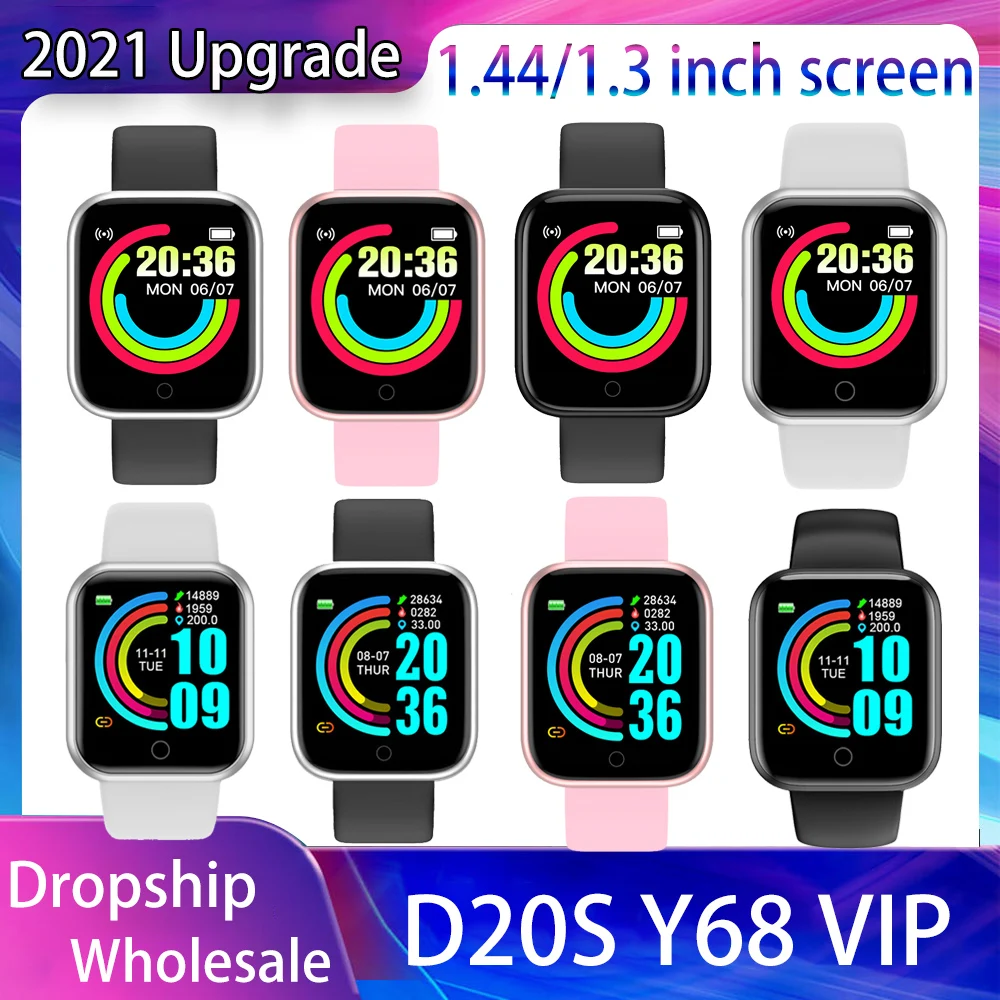 TRENDING! 20PCS Smart Watch Music Control Updated D20 S Y68 VIP Plastic Box Blood Pressure Fitness Tracker Heart Rate Monitor Smartwatch