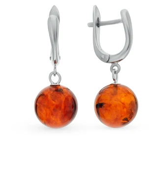 

Silver earrings with amber sunlight sample 925
