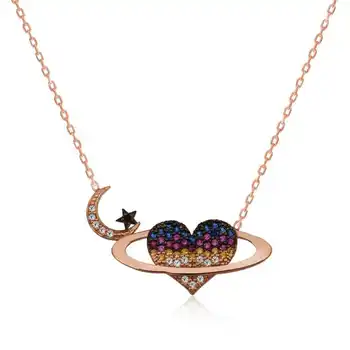 

KUTAYDAN 925 Sterling Silver Heart Planet Lady Necklace