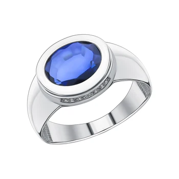 

Silver ring with cubic zirconia and Sapphire synthetic sunlight sample 925