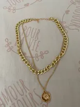 17KM-gargantilla Vintage multicapa con forma de moneda para mujer, collar, cadena gruesa, Color dorado y plateado, retrato de moda, joyería
