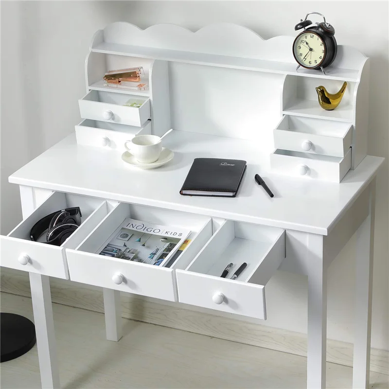 ADORNEVE Small White Writing Desk With Hutch And USB Ports, Inch Home