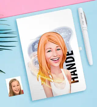 

Personalized Women 'S Caricature Of White notebook And Pen Gift Seti-37