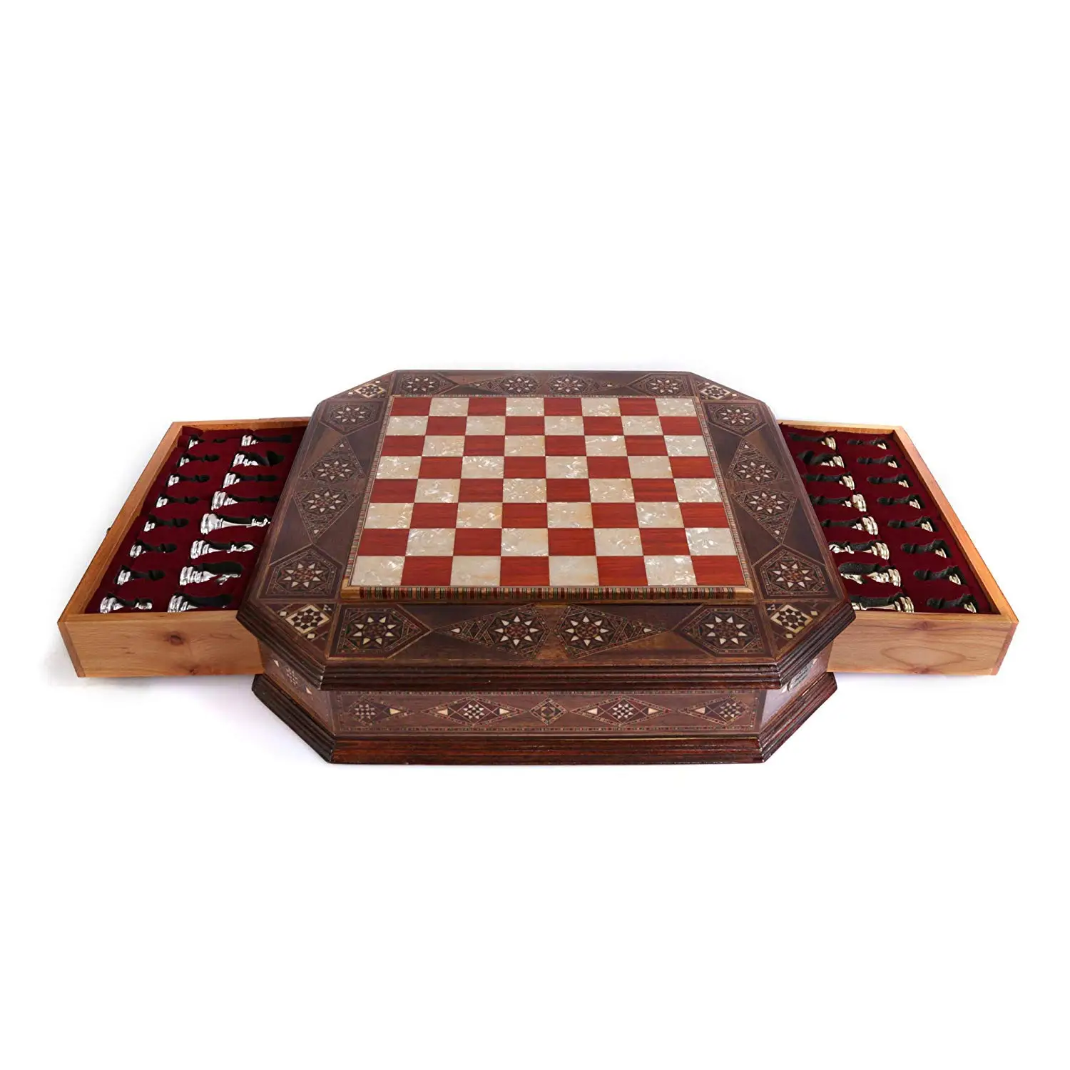 US $474.90 Handmade Natural Solid Wooden Chess Board with Rosewood Patterned on Board and Storage Inside